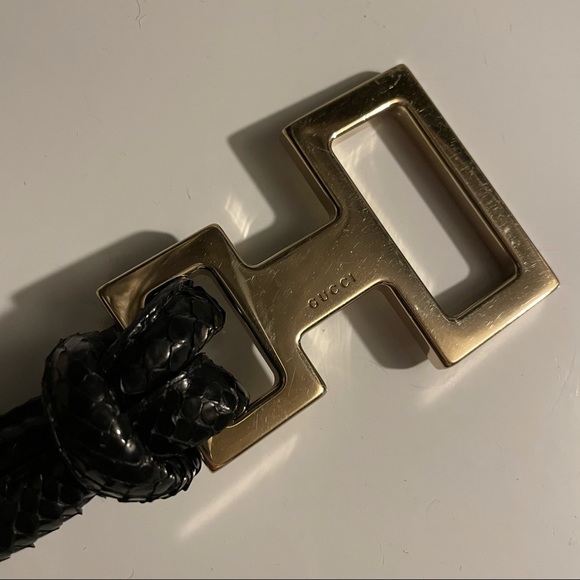 Gucci Black Python Snake Leather Gold Tie Belt - Picture 10 of 17